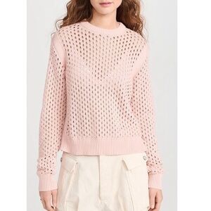 Varley Sweater Small Pink Hains Knit Crew Open Knit Side Zip Pullover Cotton